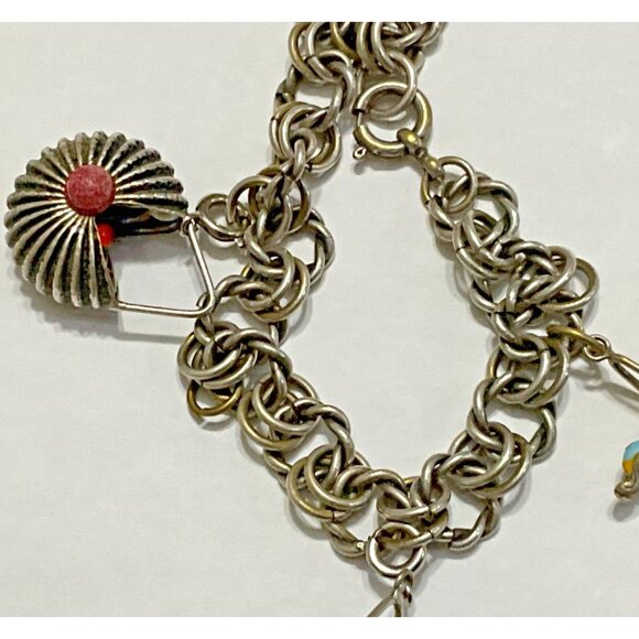 Vintage Etruscan  Revival 800 Silver Fob Charm Bracelet Gypsy 4 Charms 7.5" - Picture 2 of 7